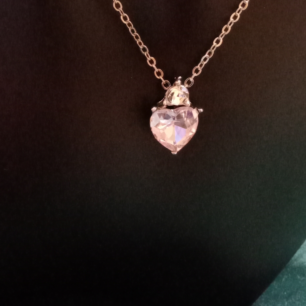 White Gold Plated Heart Necklace (Pink)